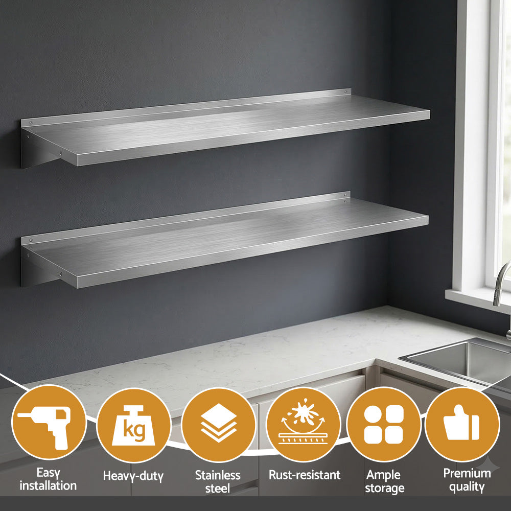 Cefito 2PCS 1200mm Stainless Steel Kitchen Wall Shelf Mounted Rack - Image 6