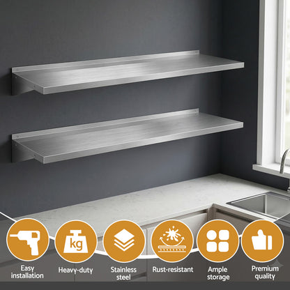 Cefito 2PCS 1200mm Stainless Steel Kitchen Wall Shelf Mounted Rack - Image 6
