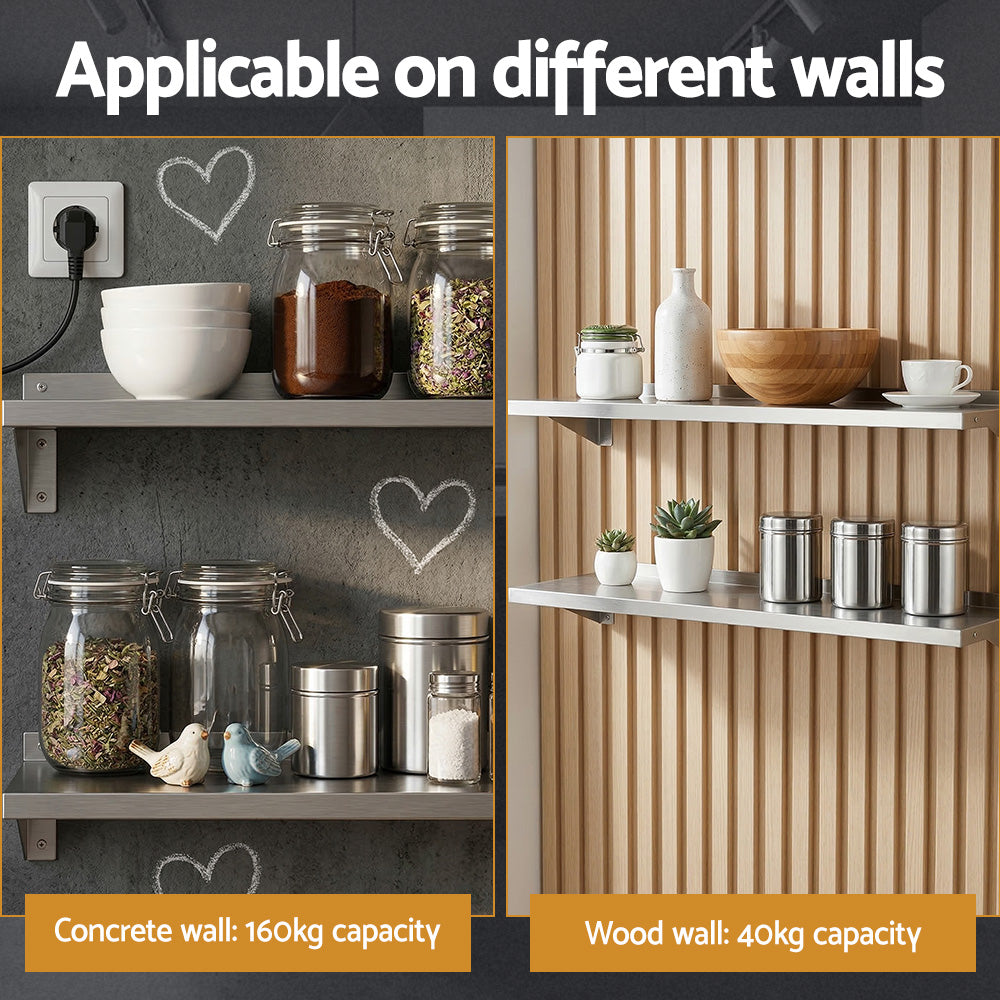 Cefito 2PCS 1200mm Stainless Steel Kitchen Wall Shelf Mounted Rack - Image 8