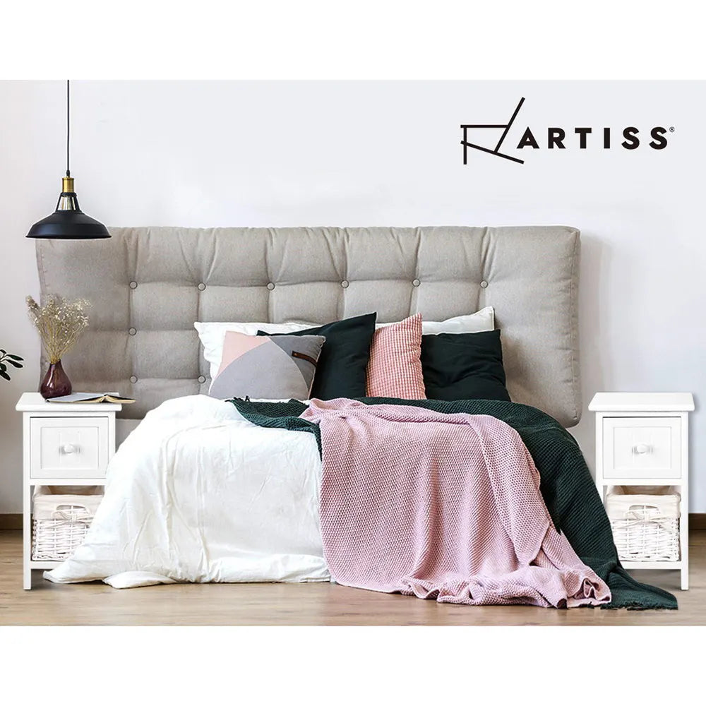 Artiss Bedside Table 1 Drawer with Basket Rustic White X2 - Image 6