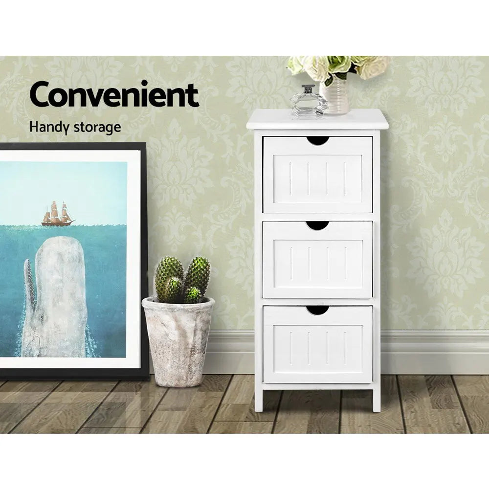 Artiss Bedside Table Bathroom Storage Cabinet 3 Drawers White - Image 3