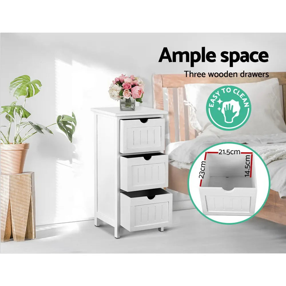 Artiss Bedside Table Bathroom Storage Cabinet 3 Drawers White - Image 5