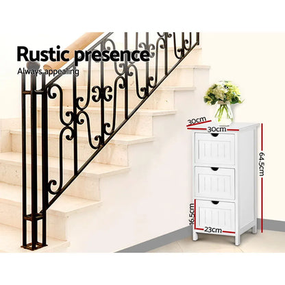 Artiss Bedside Table Bathroom Storage Cabinet 3 Drawers White - Image 6