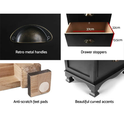Artiss Bedside Table 3 Drawers Vintage - THYME Black - Image 5