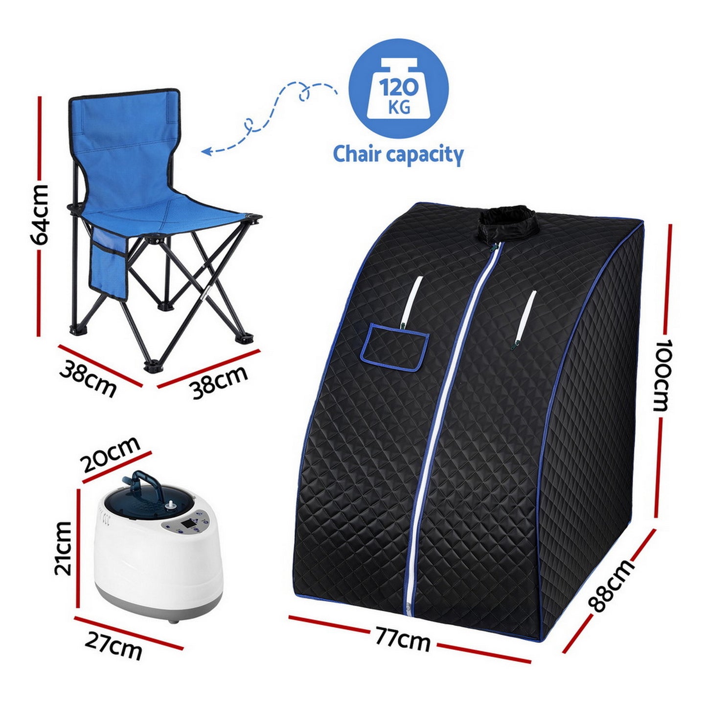 Devanti Portable Steam Sauna Tent 1000W 2L Steamer Pot Personal Home SPA Timer - Image 2