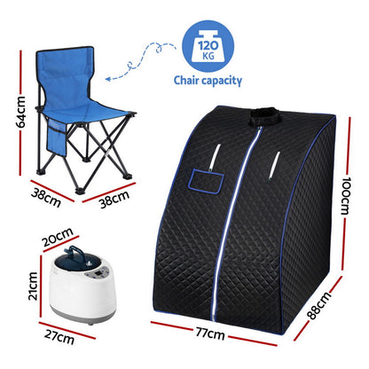 Devanti Portable Steam Sauna Tent 1000W 2L Steamer Pot Personal Home SPA Timer - Image 2
