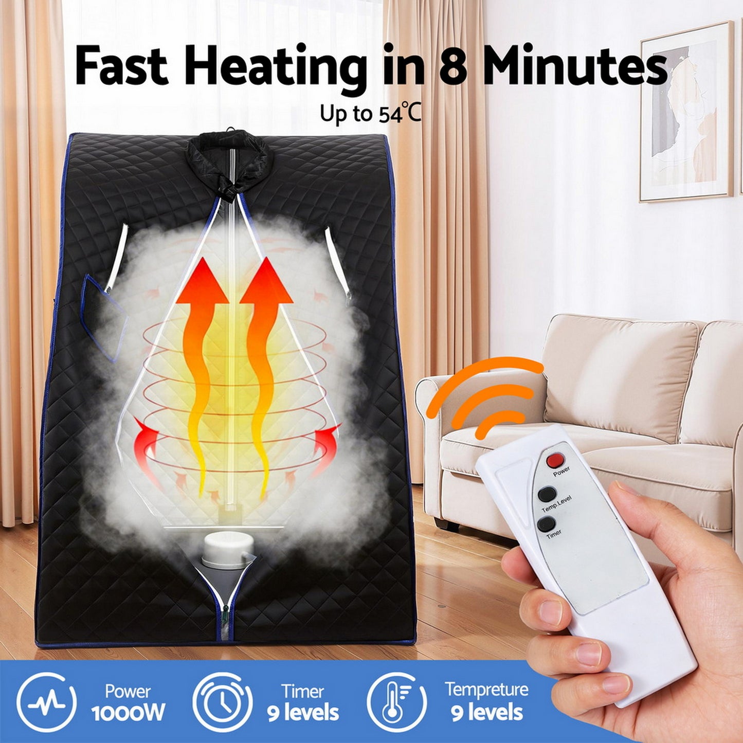 Devanti Portable Steam Sauna Tent 1000W 2L Steamer Pot Personal Home SPA Timer - Image 4