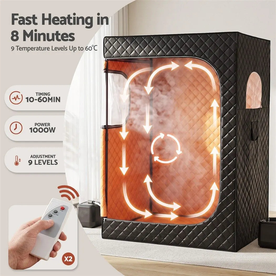 Devanti Portable Steam Sauna Tent 2 Person 1000W 3L Steamer Home SPA 60Min Timer - Image 4