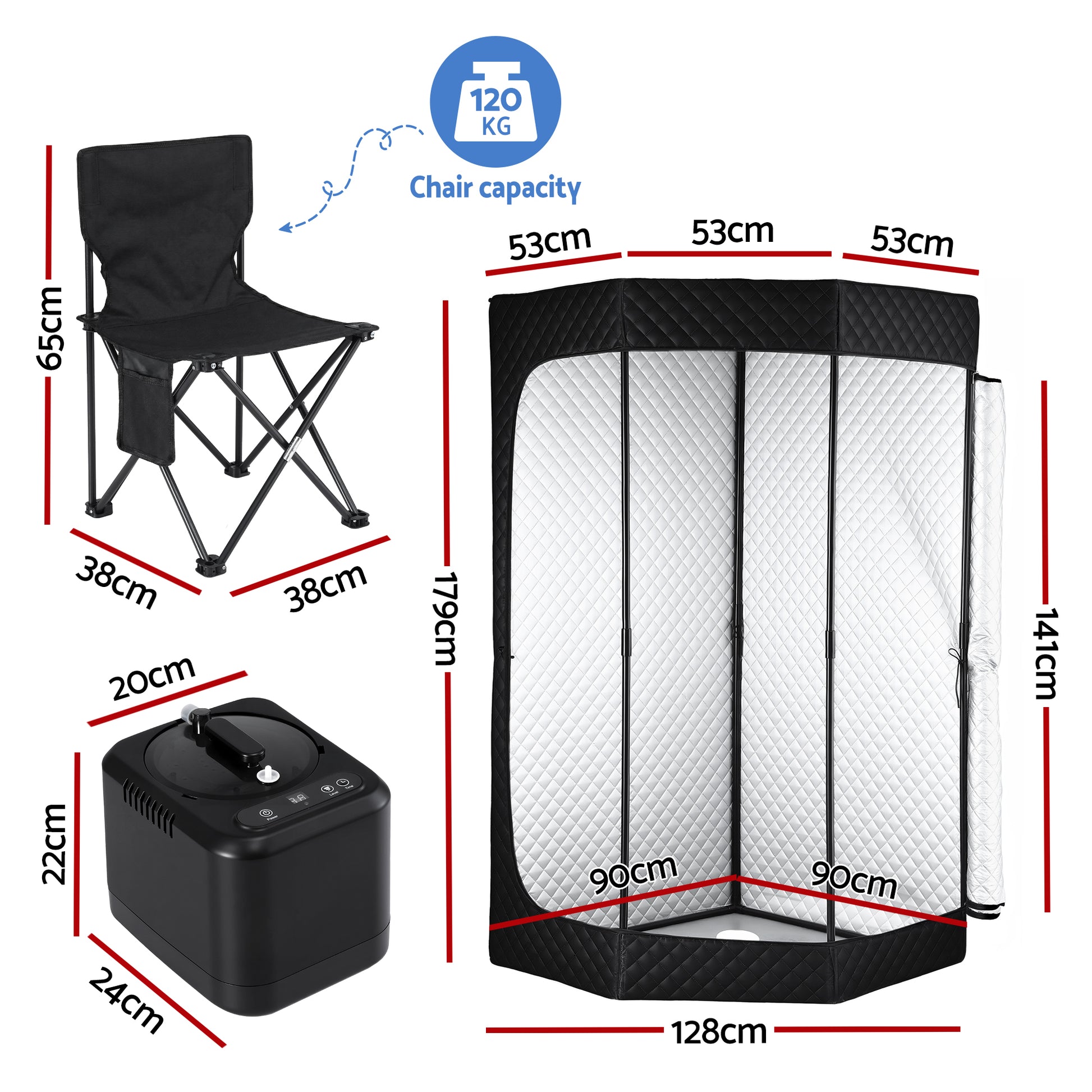 Devanti Portable Steam Sauna Tent 1000W 3L Steamer Pot Full Body Home SPA Timer - Image 2
