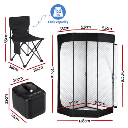 Devanti Portable Steam Sauna Tent 1000W 3L Steamer Pot Full Body Home SPA Timer - Image 2