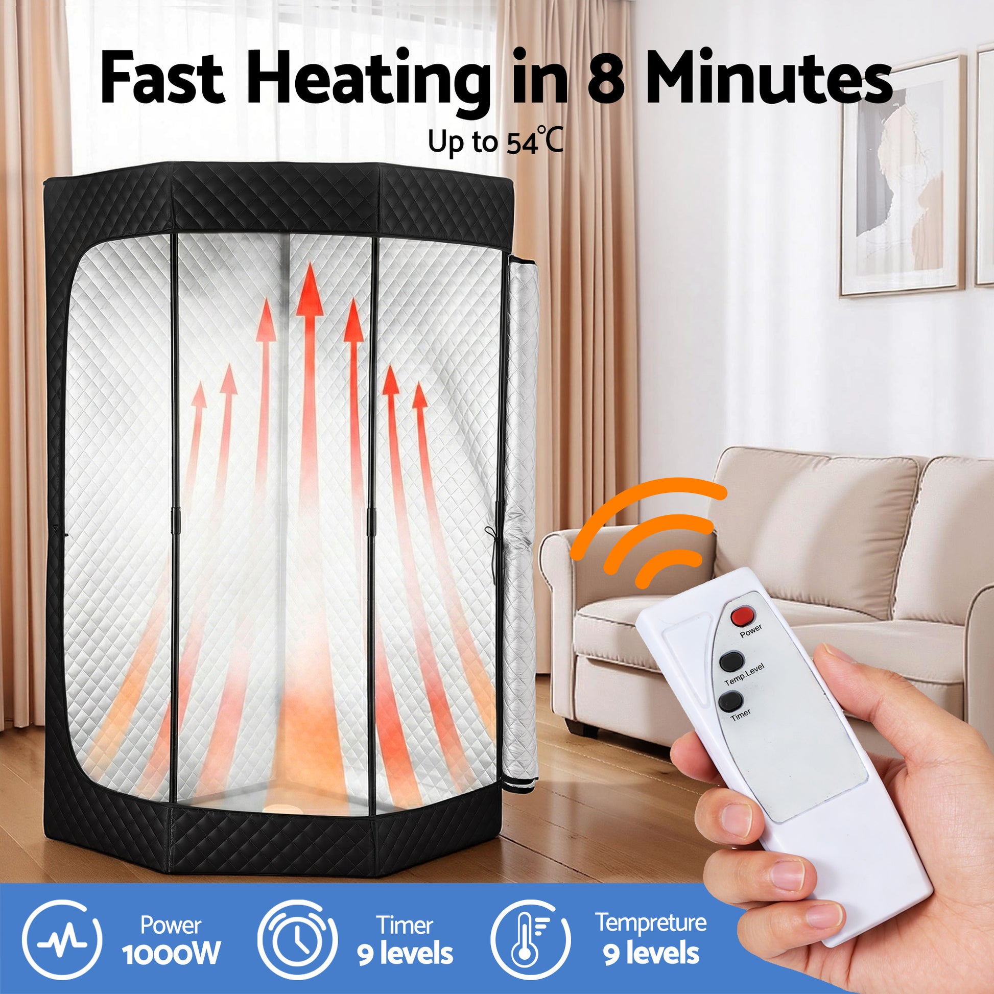 Devanti Portable Steam Sauna Tent 1000W 3L Steamer Pot Full Body Home SPA Timer - Image 4