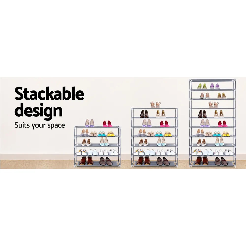 Artiss Shoe Rack Cabinet Stackable 10-Tier Grey - Image 6