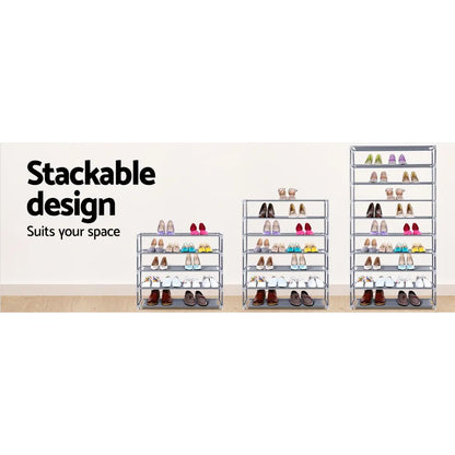 Artiss Shoe Rack Cabinet Stackable 10-Tier Grey - Image 6