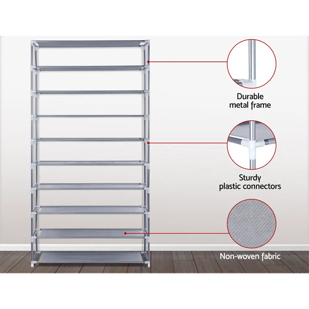 Artiss Shoe Rack Cabinet Stackable 10-Tier Grey - Image 7