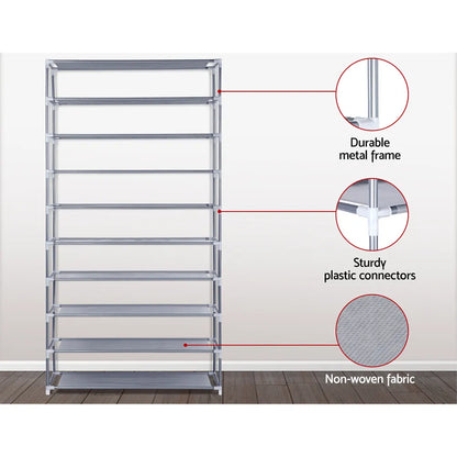 Artiss Shoe Rack Cabinet Stackable 10-Tier Grey - Image 7