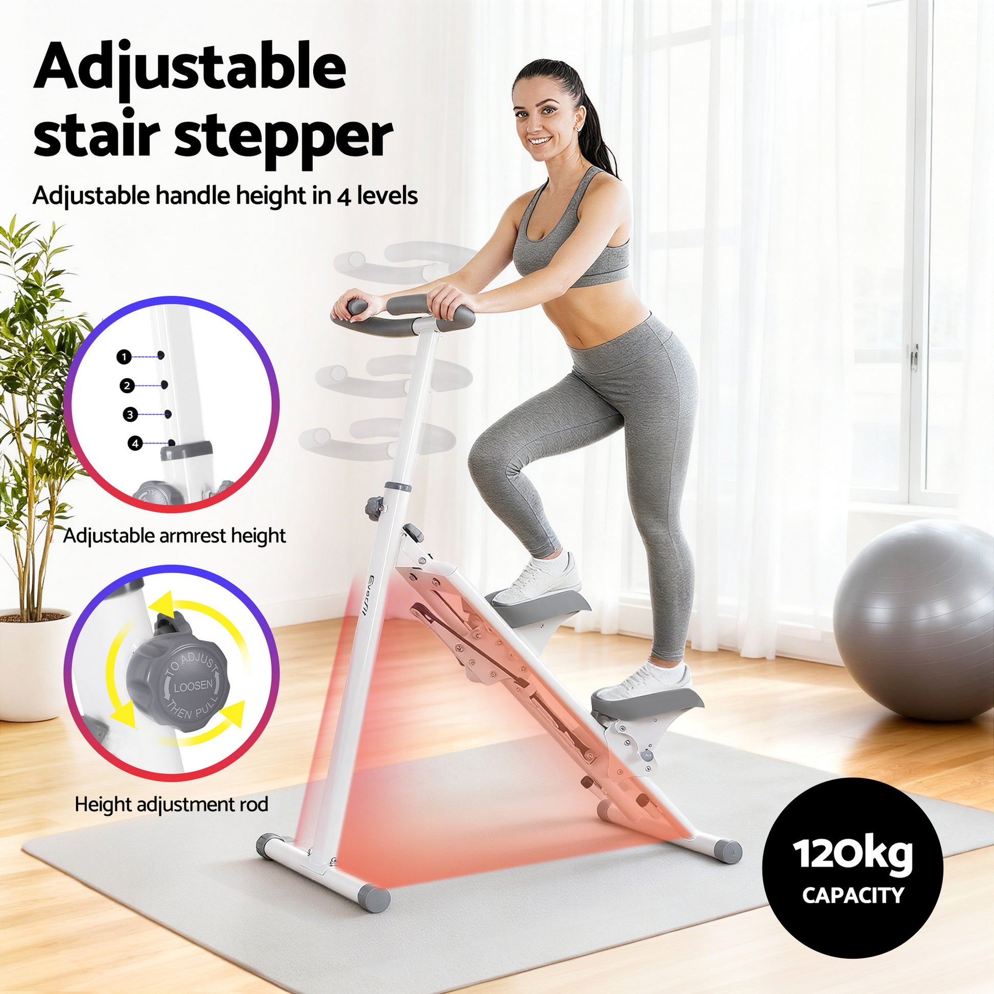 Everfit Step Machine Stair Climber for Home Gym Exercise Foldable LED Display Adjustable Handlebar - Image 5