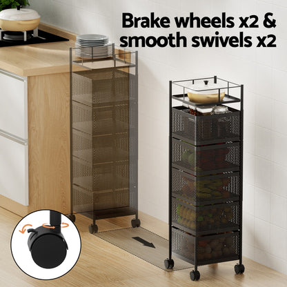 Artiss Storage Trolley Kitchen Cart 5 Tiers Storage Rack Black - Image 5