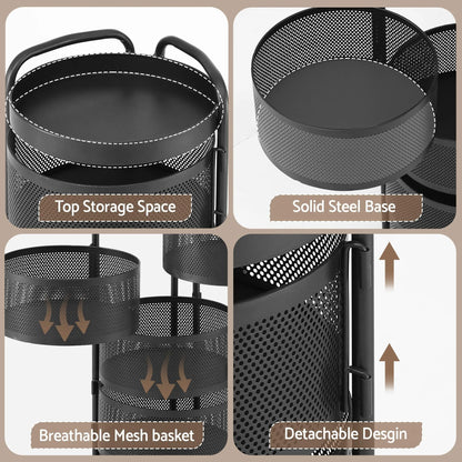 Artiss Storage Trolley Kitchen Cart 5 Tiers Storage Rack Round Basket Black - Image 8