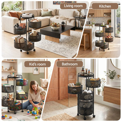 Artiss Storage Trolley Kitchen Cart 5 Tiers Storage Rack Round Basket Black - Image 9