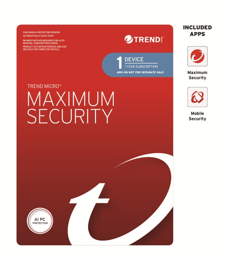 Trend Micro Maximum Security (1 Device) 1 Year Add-on Auto Renew OEM - Software