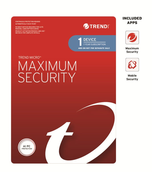 Trend Micro Maximum Security (1 Device) 1 Year Add-on Auto Renew OEM - Software