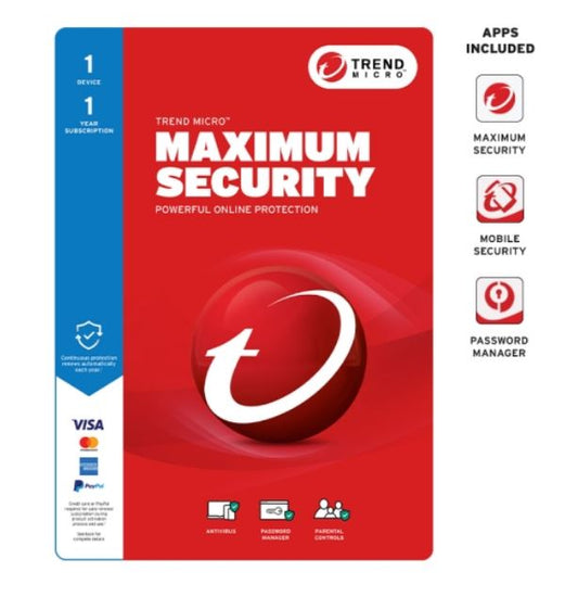 Trend Micro Maximum Security (1 Device) 1 Year Retail Mini Box Auto Renew - Software