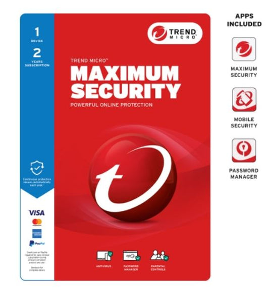 Trend Micro Maximum Security (1 Device) 2 Year Retail Mini Box Auto Renew - Software