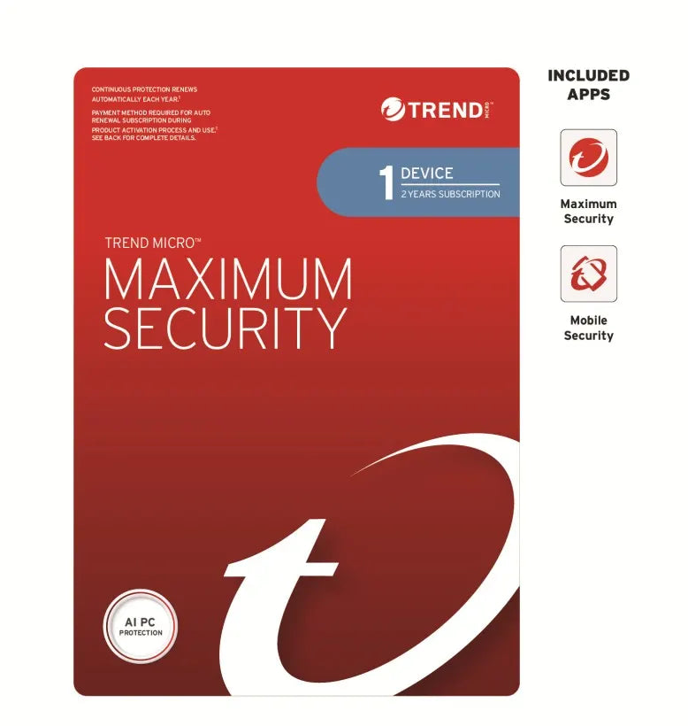 Trend Micro Maximum Security (1 Device) 2 Year Retail Mini Box Auto Renew - Software