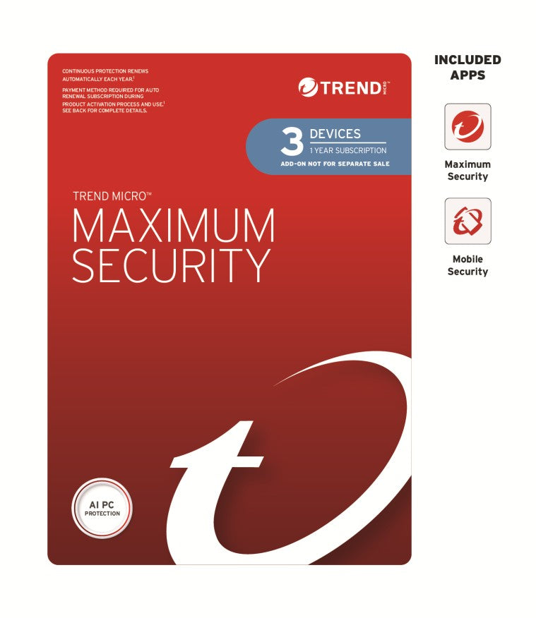 Trend Micro Maximum Security (3 Devices) 1 Year Add-on Auto Renew OEM - Software