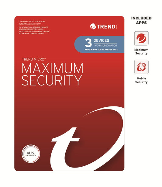 Trend Micro Maximum Security (3 Devices) 1 Year Add-on Auto Renew OEM - Software