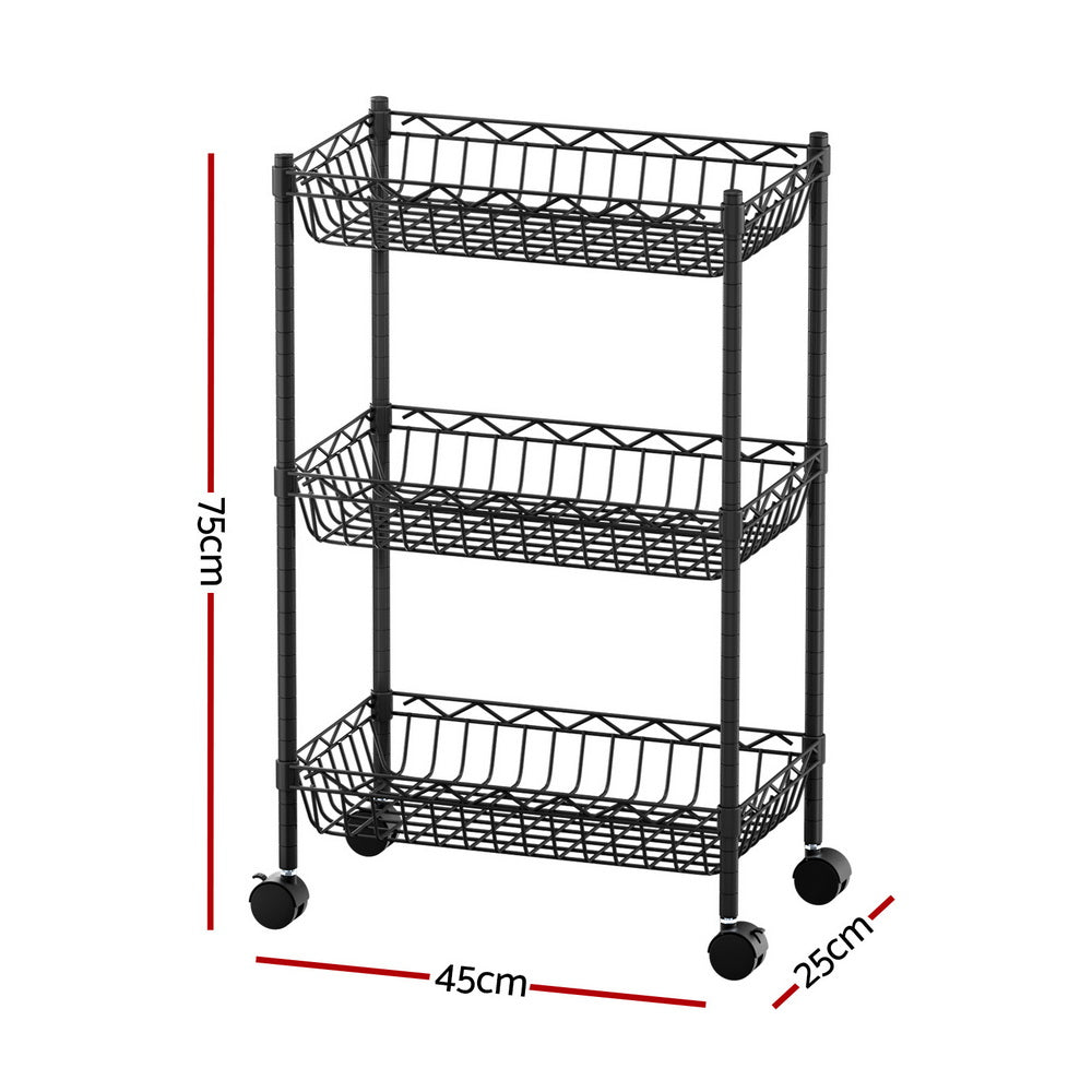 Artiss 3-Tier Shelving Unit Adjustable Garage Storage Kitchen Rack With Wheels - Image 3
