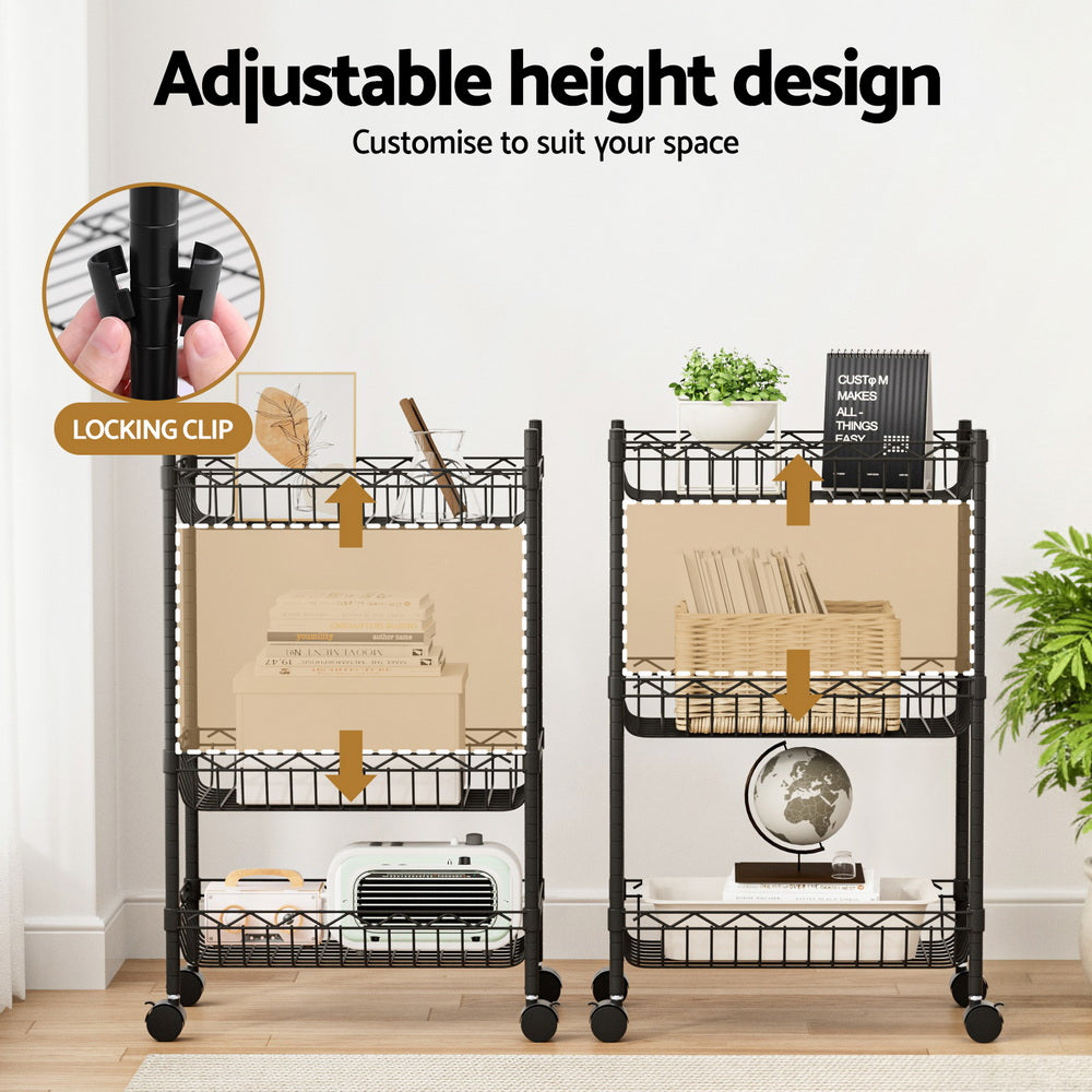 Artiss 3-Tier Shelving Unit Adjustable Garage Storage Kitchen Rack With Wheels - Image 7