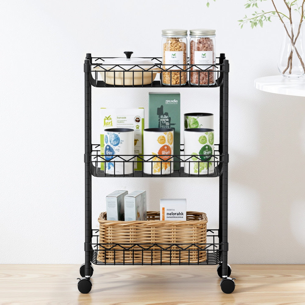 Artiss 3-Tier Shelving Unit Adjustable Garage Storage Kitchen Rack With Wheels - Image 8