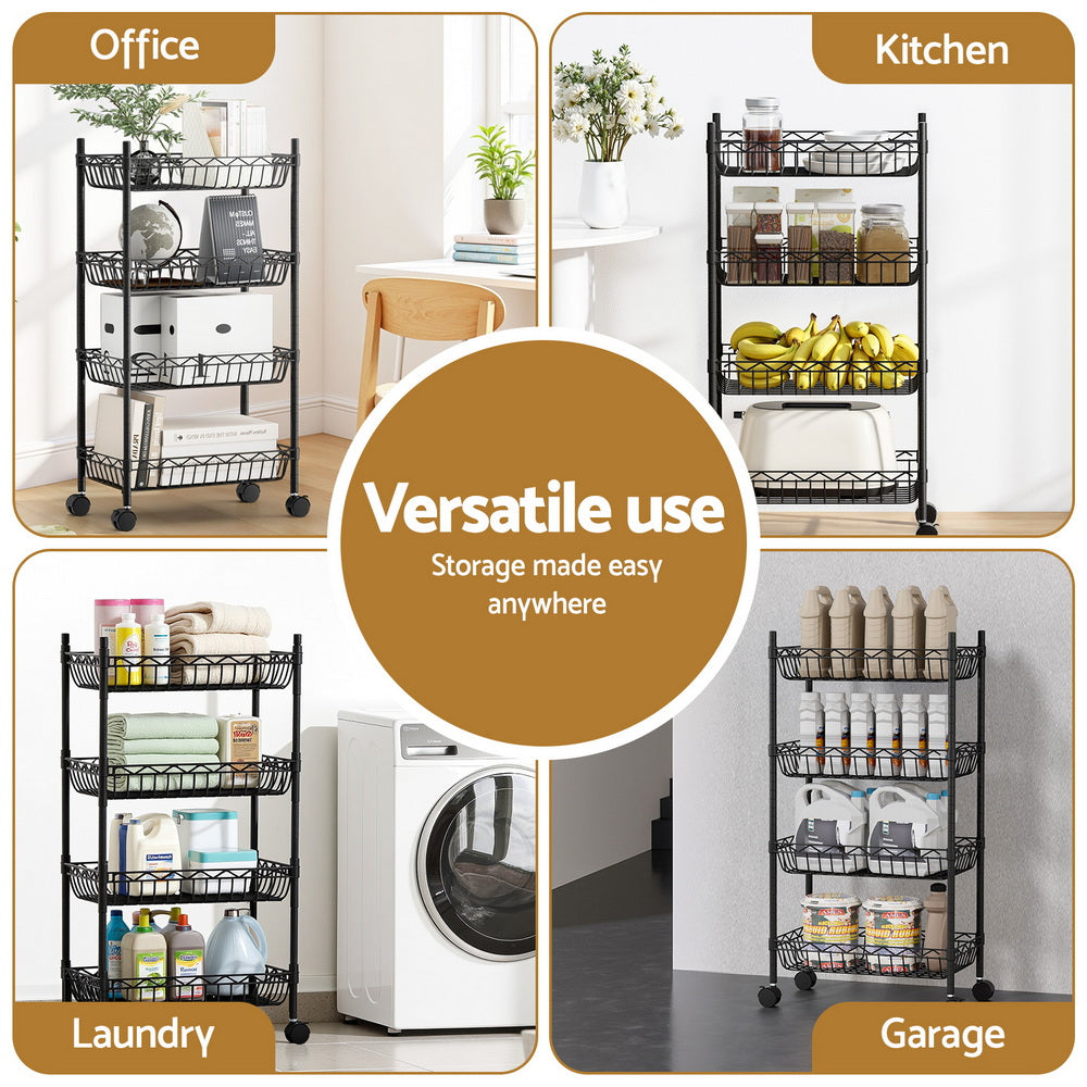 Artiss 4-Tier Shelving Unit Adjustable Garage Storage Kitchen Rack With Wheels - Image 5