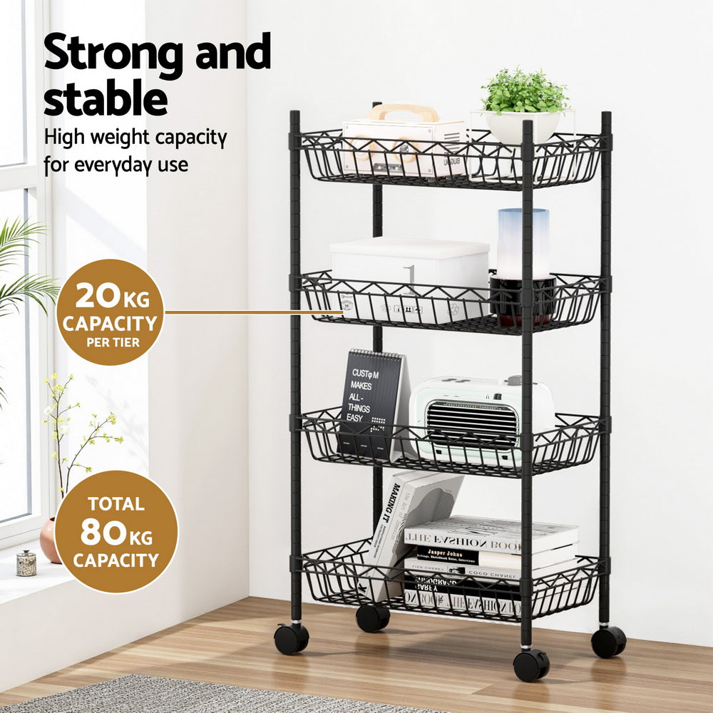 Artiss 4-Tier Shelving Unit Adjustable Garage Storage Kitchen Rack With Wheels - Image 6