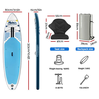 Weisshorn Stand Up Paddle Board 10.6ft Inflatable SUP Surfboard Paddleboard Kayak Surf Blue - Image 2