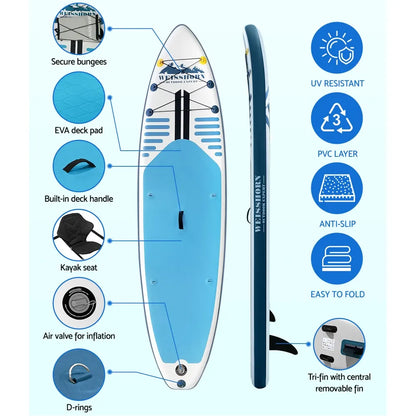 Weisshorn Stand Up Paddle Board 10.6ft Inflatable SUP Surfboard Paddleboard Kayak Surf Blue - Image 5