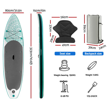 Weisshorn Stand Up Paddle Board 10.6ft Inflatable SUP Surfboard Paddleboard Kayak Surf Green - Image 2