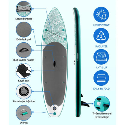Weisshorn Stand Up Paddle Board 10.6ft Inflatable SUP Surfboard Paddleboard Kayak Surf Green - Image 5