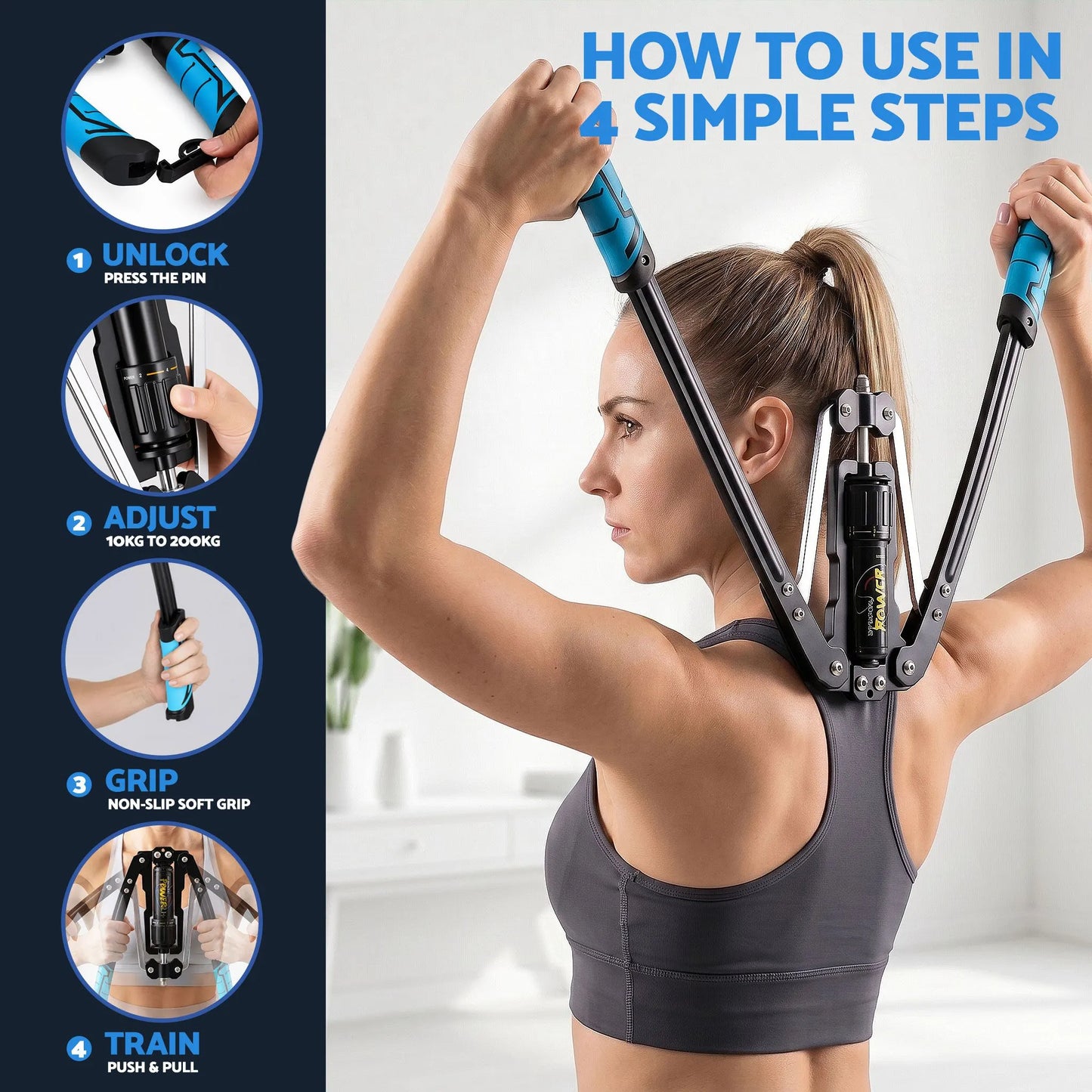 Everfit Twister Arm Exerciser Chest Trainer 10-200kg Adjustable Hydraulic Power  - Image 7