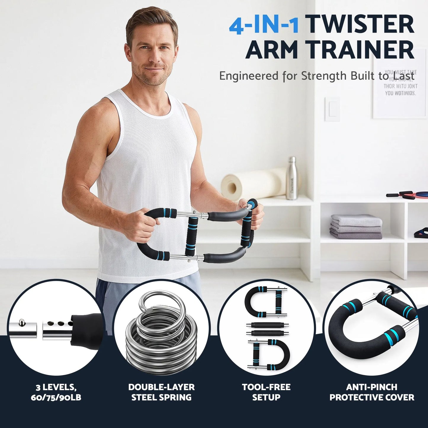 Everfit Twister Arm Exerciser 60-90lb Adjustable Chest Workout Equipment Home Gym Fitness - Image 4