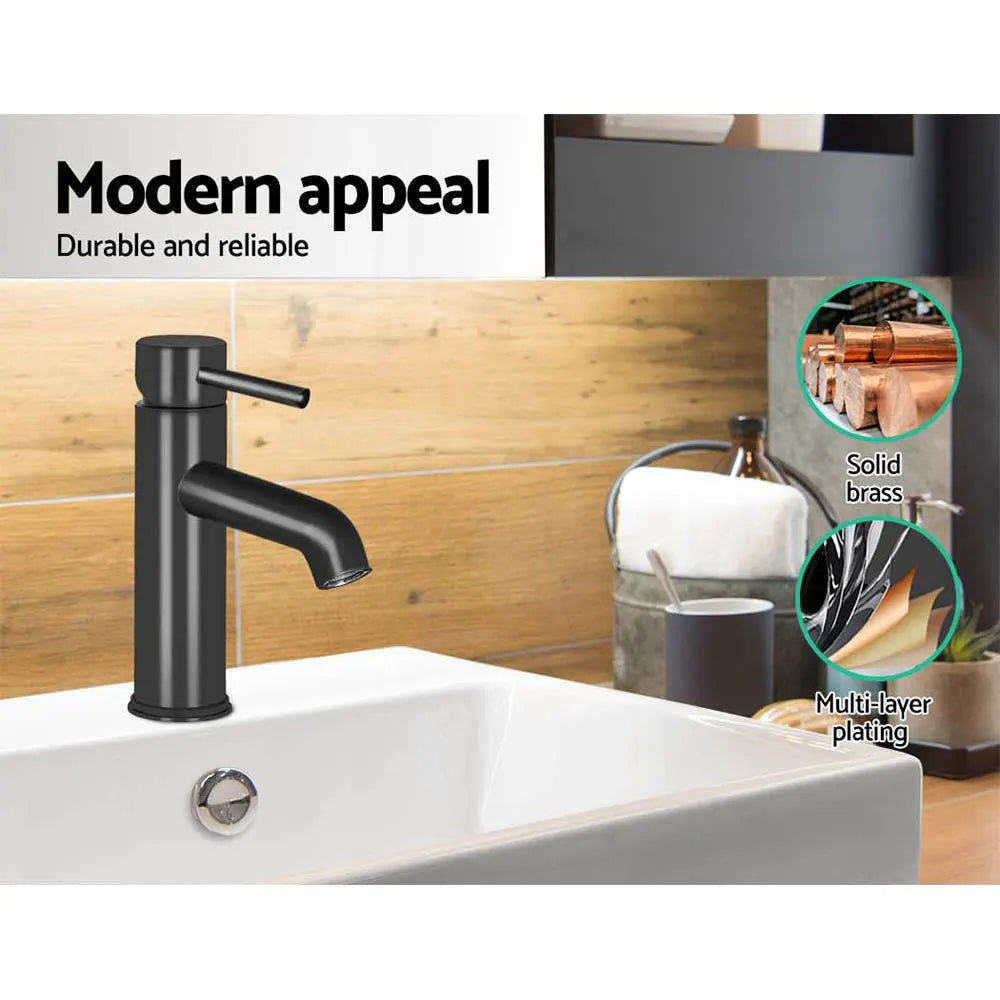 Cefito Bathroom Basin Mixer Tap Round Brass Faucet Vanity Laundry Black - Image 5