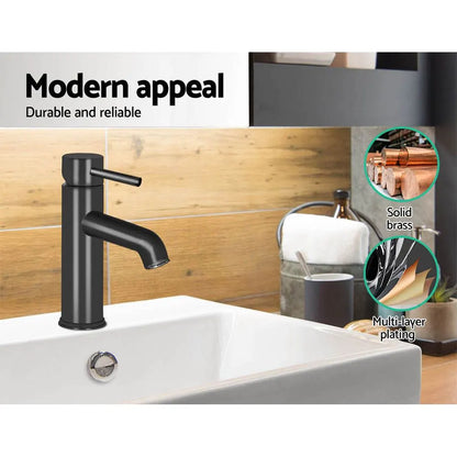 Cefito Bathroom Basin Mixer Tap Round Brass Faucet Vanity Laundry Black - Image 5