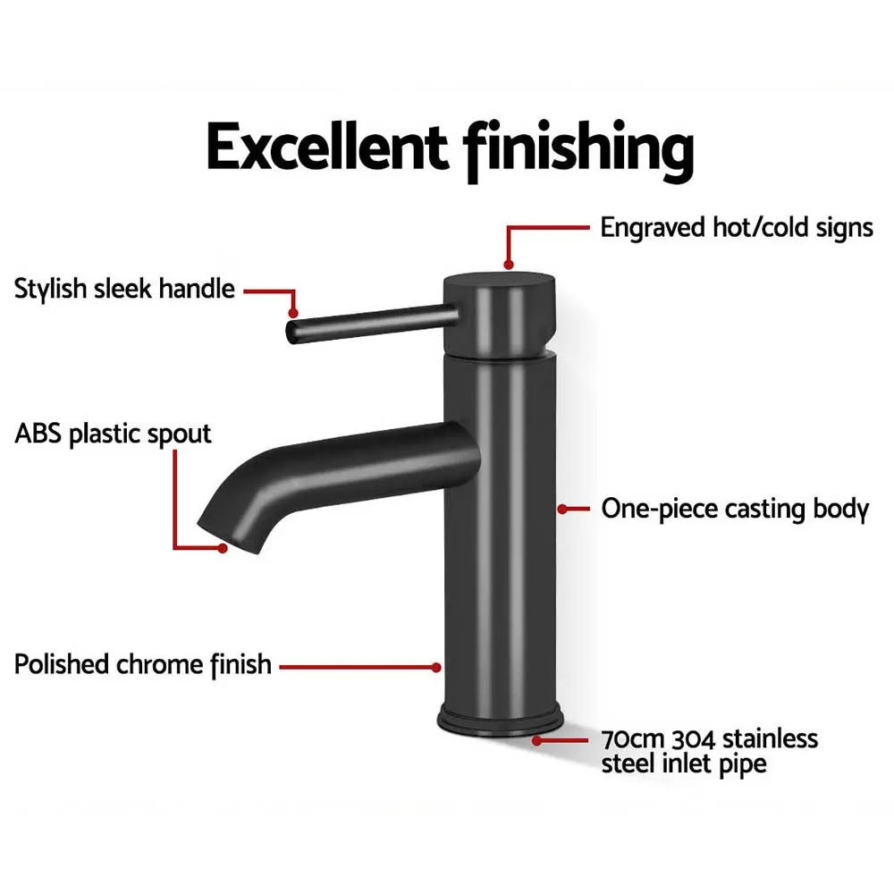 Cefito Bathroom Basin Mixer Tap Round Brass Faucet Vanity Laundry Black - Image 6
