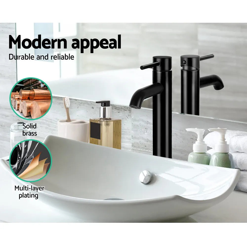 Cefito Bathroom Basin Mixer Tap Round Tall Faucet Vanity Laundry Black - Image 5