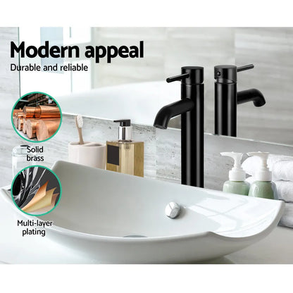 Cefito Bathroom Basin Mixer Tap Round Tall Faucet Vanity Laundry Black - Image 5