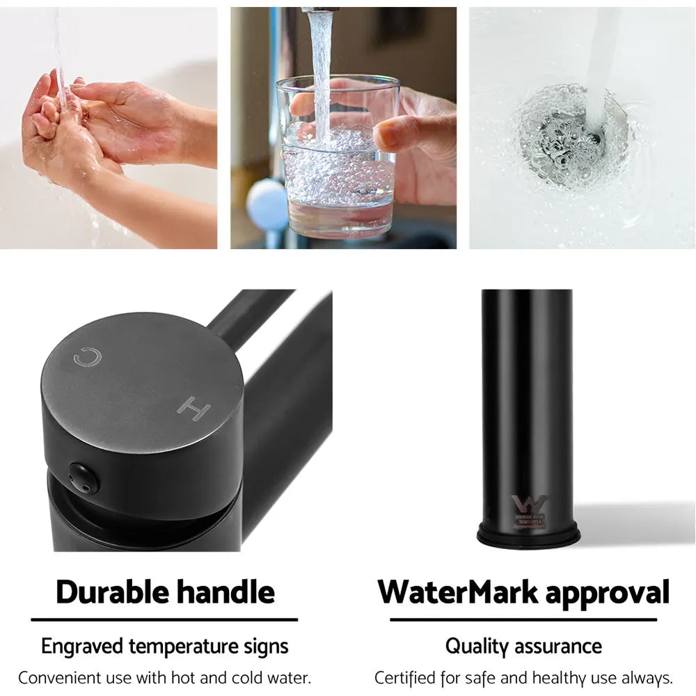 Cefito Bathroom Basin Mixer Tap Round Tall Faucet Vanity Laundry Black - Image 7