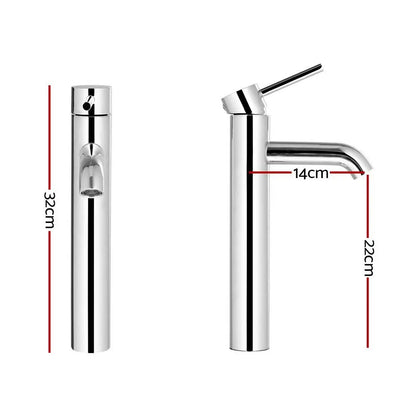 Cefito Bathroom Basin Mixer Tap Round Tall Faucet Vanity Laundry Chrome - Image 3