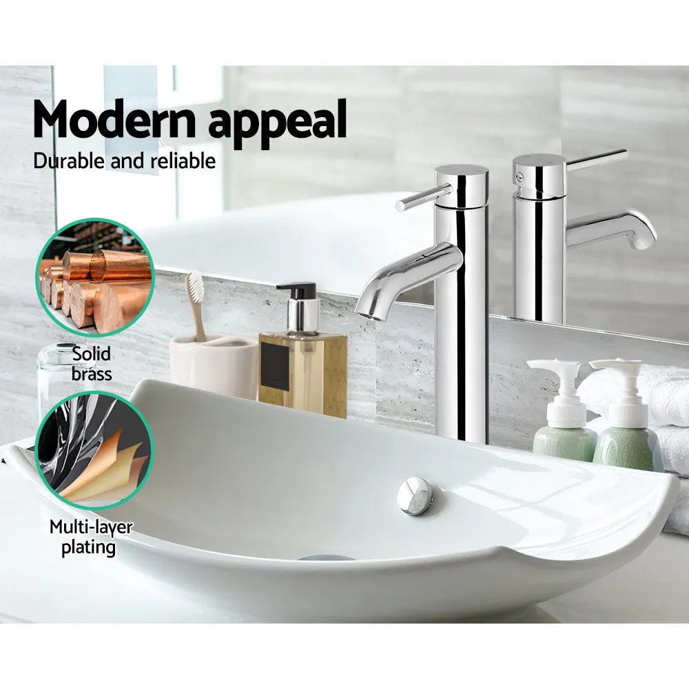 Cefito Bathroom Basin Mixer Tap Round Tall Faucet Vanity Laundry Chrome - Image 6