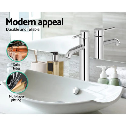 Cefito Bathroom Basin Mixer Tap Round Tall Faucet Vanity Laundry Chrome - Image 6